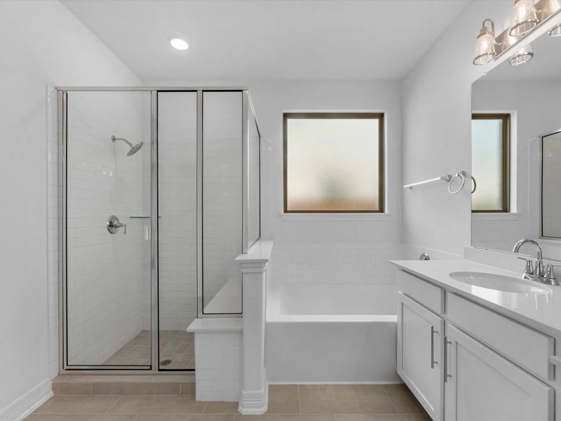 Primary bathroom. Sample product photo. Actual exterior and interior selections may vary by homesite. Photo may be virtually staged. Primary bathroom. Sample product photo. Actual exterior and interior selections may vary by homesite. Photo may be virtually staged.