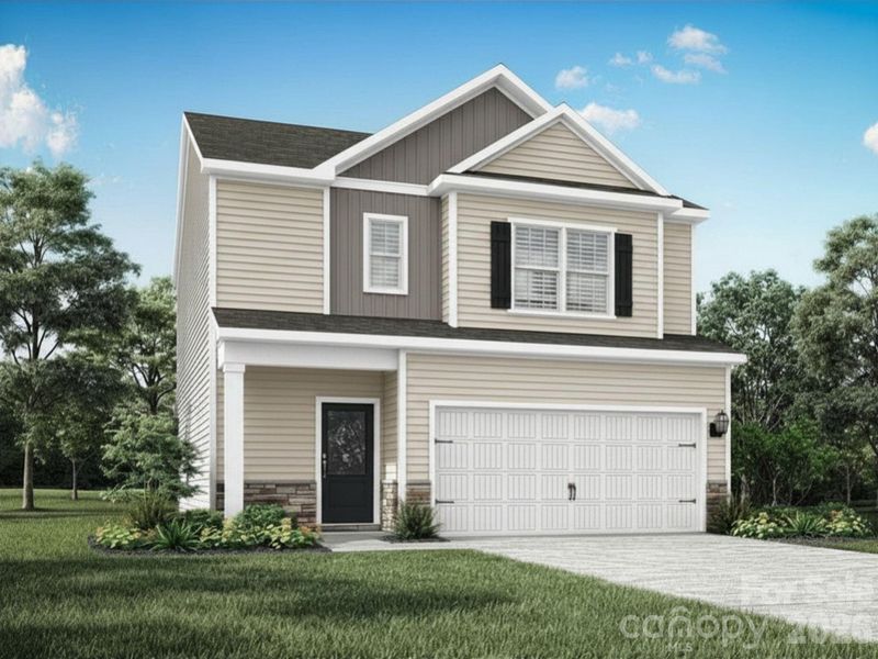 Front exterior of a new home in Stagecoach Station, Gastonia, NC, highlighting curb appeal (Image 1). Front exterior of a new home in Stagecoach Station, Gastonia, NC, highlighting curb appeal (Image 1).