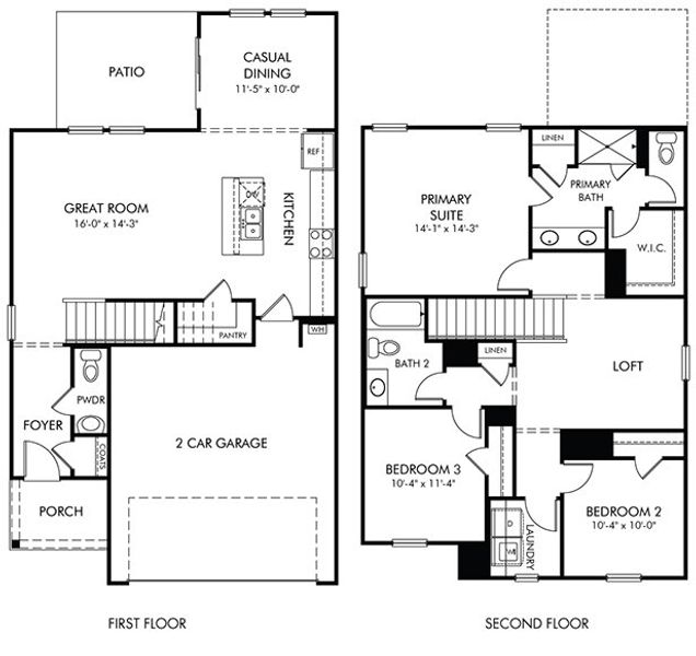 2D floor plan layout of this home in Creek Ridge - Heritage Collection, Spartanburg, SC (Image 2).