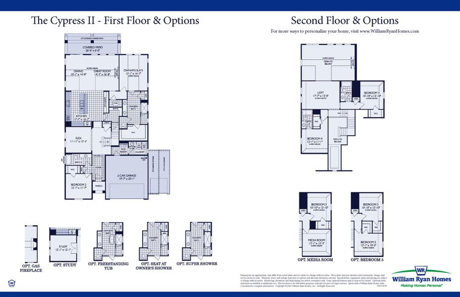 2D floor plan layout for the Cypress II by William Ryan Homes in Wildflower Ranch, Fort Worth, TX (Image 3). 2D floor plan layout for the Cypress II by William Ryan Homes in Wildflower Ranch, Fort Worth, TX (Image 3).