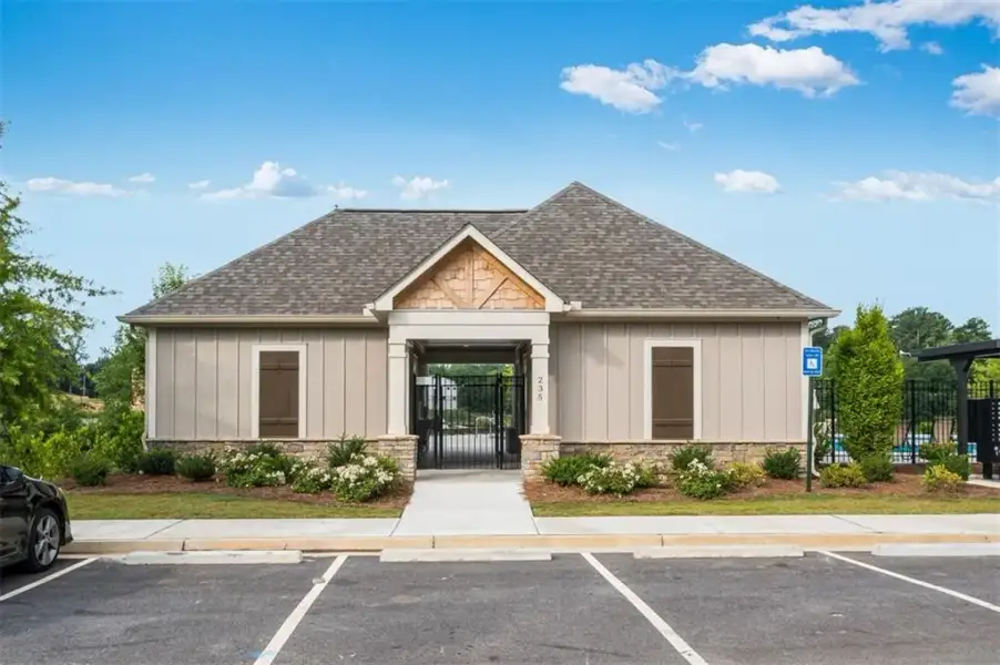 Front exterior of a new home in Rosewood Farm, Lawrenceville, GA, highlighting curb appeal (Image 24).