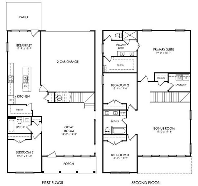 2D floor plan layout for the Campbell by Meritage Homes in Hyde's Landing, Nashville, TN (Image 2).