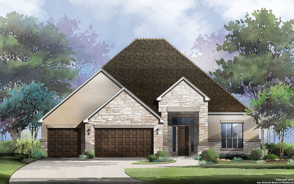 Exterior rendering of this home design in Esperanza - 80' & 90', Boerne, TX (Image 2). Exterior rendering of this home design in Esperanza - 80' & 90', Boerne, TX (Image 2).