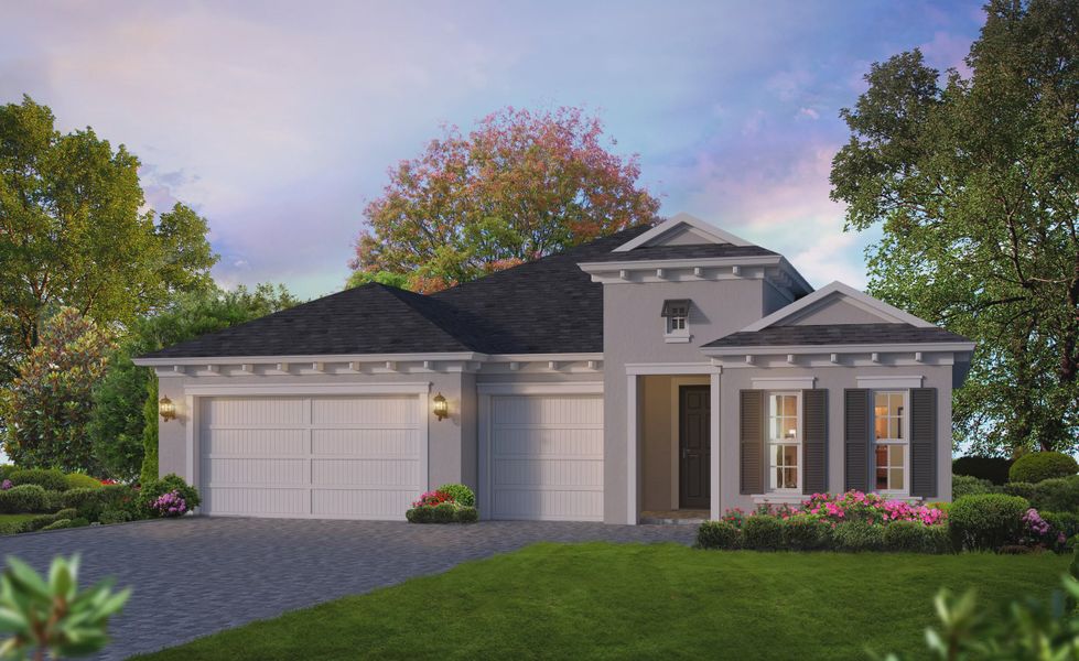 Representative exterior photo of a completed home built from the Juliette III by ICI Homes in Plantation Bay, Ormond Beach, FL (Image 2). Representative exterior photo of a completed home built from the Juliette III by ICI Homes in Plantation Bay, Ormond Beach, FL (Image 2).