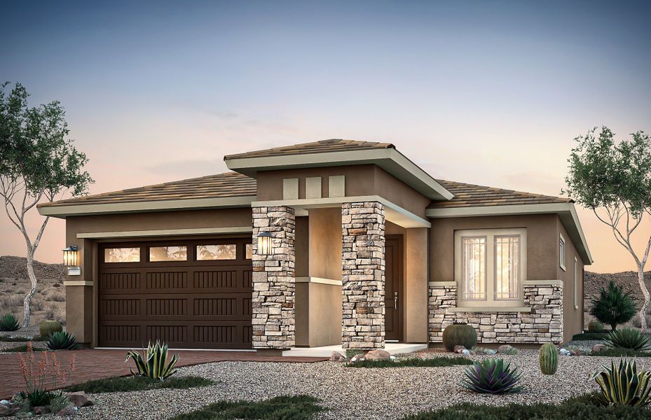 Representative exterior photo of a completed home built from the Hewitt II by Pulte Homes in Regent Hills - Meadow Series, Buckeye, AZ (Image 1).