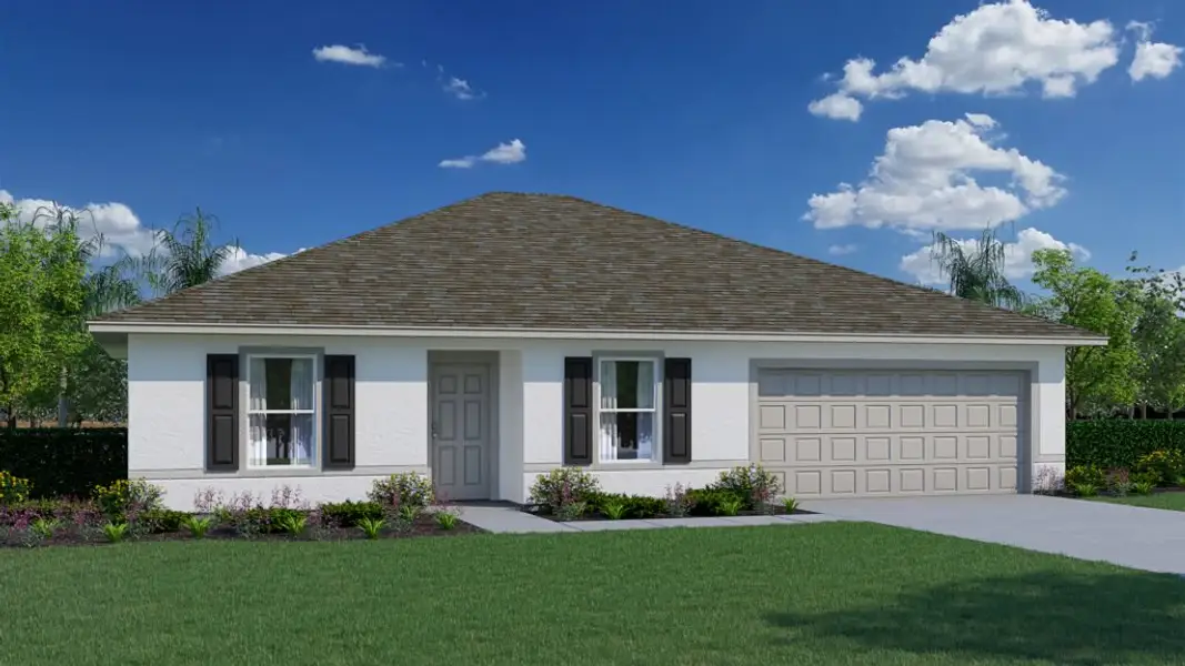 Front exterior of a new home in Palm Bay, Palm Bay, FL, highlighting curb appeal (Image 1). Front exterior of a new home in Palm Bay, Palm Bay, FL, highlighting curb appeal (Image 1).