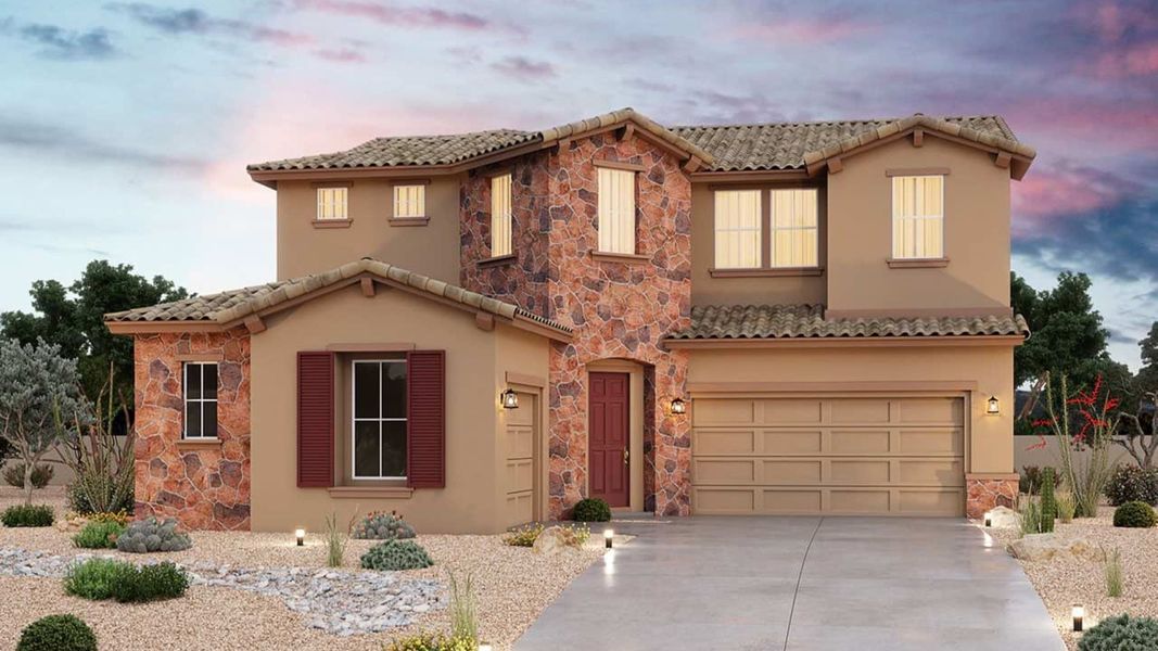 Representative exterior photo of a completed home built from the Indigo by Brightland Homes in Arroyo Seco - Hacienda, Buckeye, AZ (Image 1).
