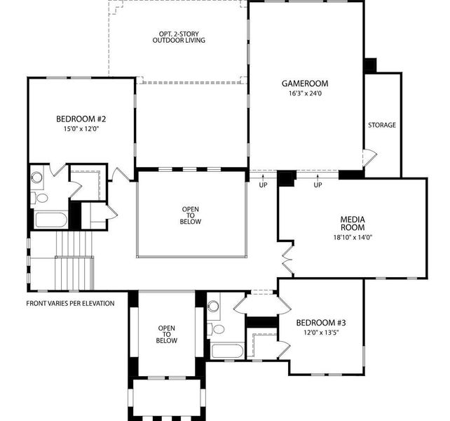 2D floor plan layout of this home in The Hollows Sanctuary - 85', Jonestown, TX (Image 2). 2D floor plan layout of this home in The Hollows Sanctuary - 85', Jonestown, TX (Image 2).