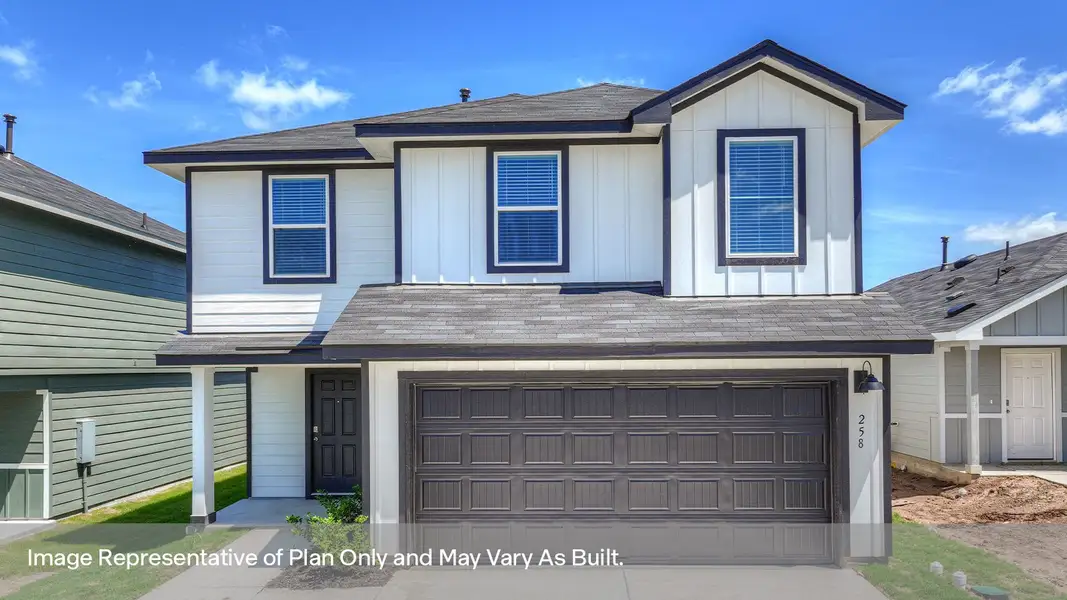 Front exterior of a new home in Sunset Oaks, Maxwell, TX, highlighting curb appeal (Image 2). Front exterior of a new home in Sunset Oaks, Maxwell, TX, highlighting curb appeal (Image 2).