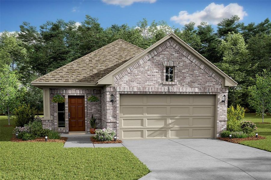 Charming Leopold home design by K. Hovnanian® Homes with elevation A in beautiful The Landing at New Caney. (*Artist rendering used for illustration purposes only.)