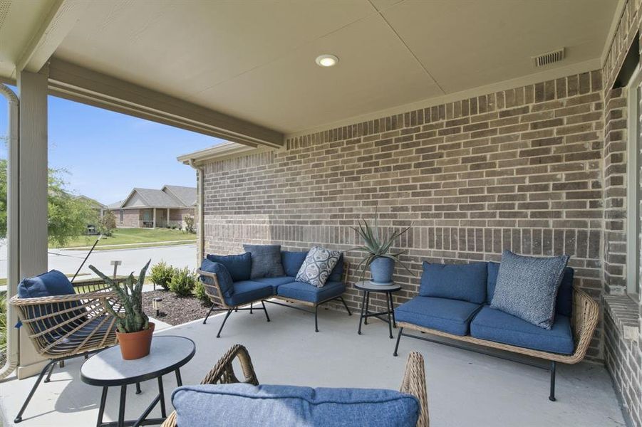 Beautiful welcoming front patio of 1028 Naranjos Dr, Haslet TX in Rancho Canyon