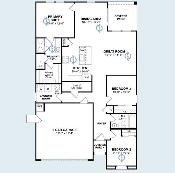 2D floor plan layout for the Clyde by K. Hovnanian® Homes in Laveen Springs, Laveen, AZ (Image 7). 2D floor plan layout for the Clyde by K. Hovnanian® Homes in Laveen Springs, Laveen, AZ (Image 7).