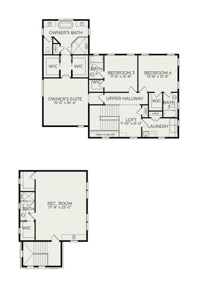 2D floor plan layout for the Eloise by Homes by Dickerson in The Founding at Blue Ridge, Raleigh, NC (Image 6). 2D floor plan layout for the Eloise by Homes by Dickerson in The Founding at Blue Ridge, Raleigh, NC (Image 6).