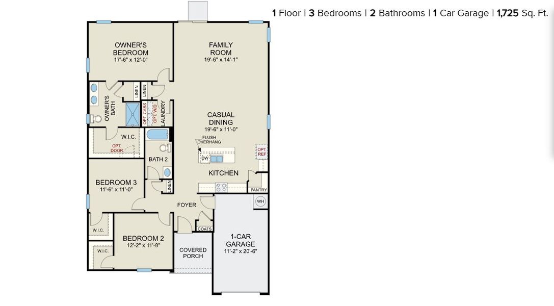 2D floor plan layout for the Embark - Single Family Homes by Dream Finders Homes in Magnolia Ridge, Lillington, NC (Image 3).