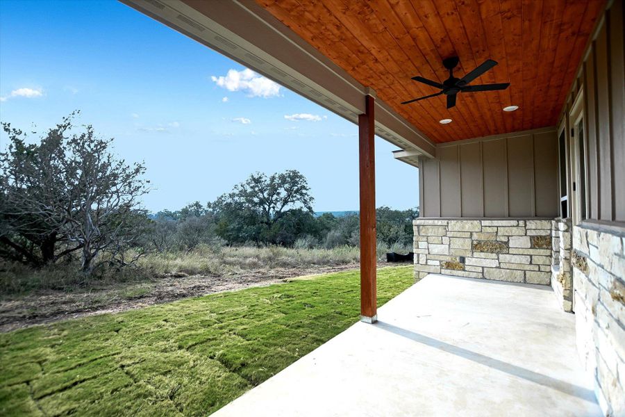 View of patio / terrace featuring ceiling fan