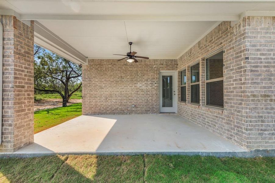 View of patio / terrace featuring ceiling fan