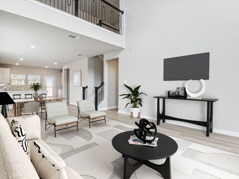 Virtually staged living room in the Medina floorplan at a Meritage Homes community. Virtually staged living room in the Medina floorplan at a Meritage Homes community.