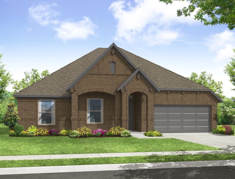 Representative exterior photo of a completed home built from the Donnington by Impression Homes in Timberbrook, Justin, TX (Image 6). Representative exterior photo of a completed home built from the Donnington by Impression Homes in Timberbrook, Justin, TX (Image 6).