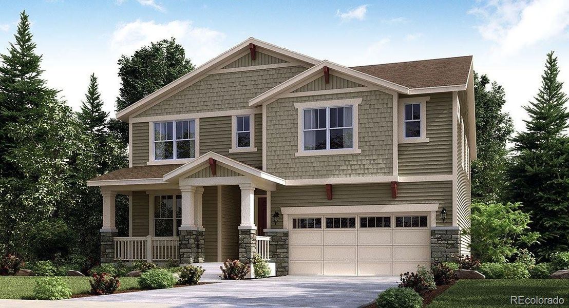 Front exterior of a new home in Willow Bend: The Monarch Collection, Thornton, CO, highlighting curb appeal (Image 1). Front exterior of a new home in Willow Bend: The Monarch Collection, Thornton, CO, highlighting curb appeal (Image 1).