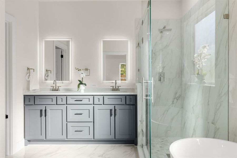 Bathroom with vanity and an enclosed shower