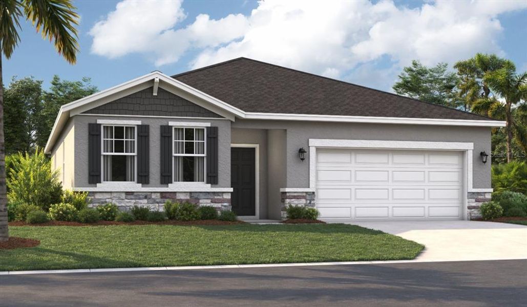 Front exterior of a new home in Hidden Cove, Eustis, FL, highlighting curb appeal (Image 2).