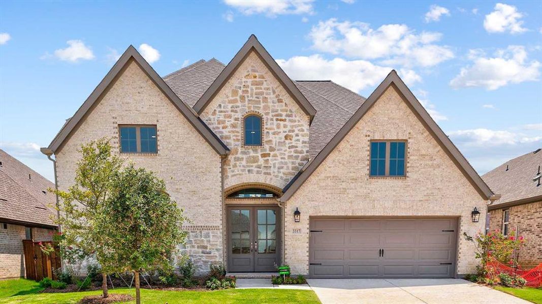 Front exterior of a new home in North Sky 55', Celina, TX, highlighting curb appeal (Image 2).