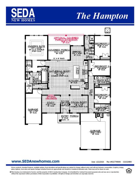 2D floor plan layout for the Hampton by SEDA New Homes in Edwards Creek Estates, Jacksonville, FL (Image 3). 2D floor plan layout for the Hampton by SEDA New Homes in Edwards Creek Estates, Jacksonville, FL (Image 3).