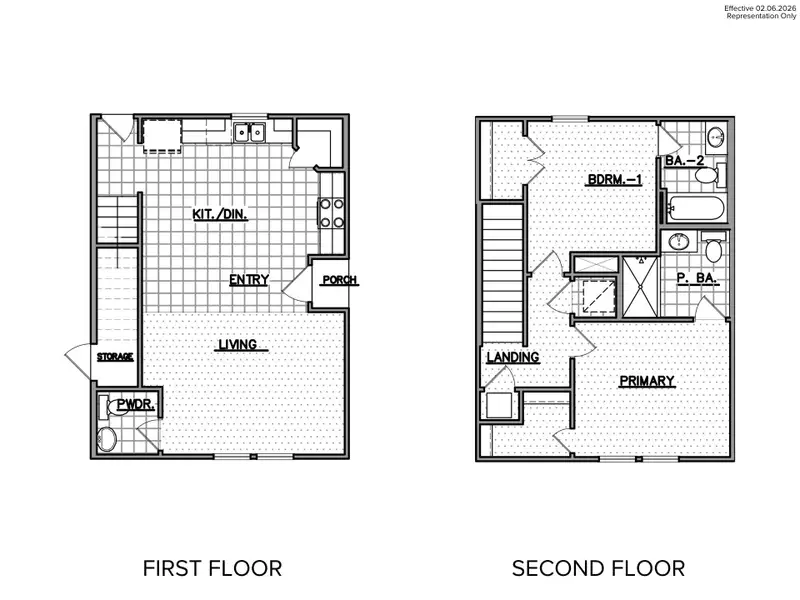 2D floor plan layout for the Harvest Ridge 1072 by Brohn Homes in Harvest Ridge, Elgin, TX (Image 3).