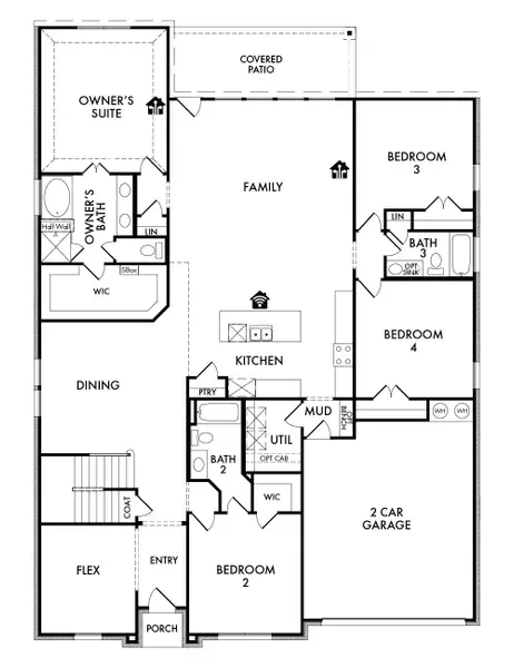2D floor plan layout for the Goodrich by Impression Homes in Still Water Lake Estates, Godley, TX (Image 3).