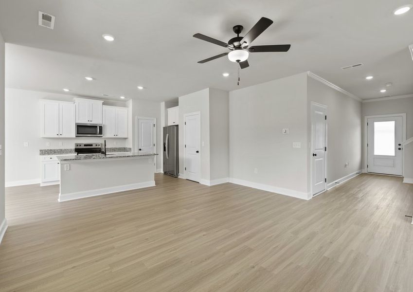 The kitchen is open to the living area