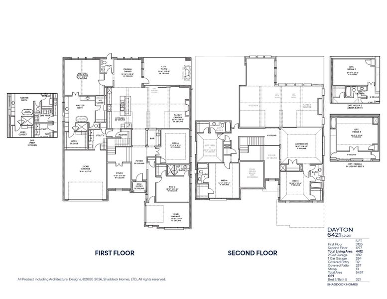 2D floor plan layout for the Dayton - SH 6421 by Shaddock Homes in Park Place - 80' Lots, Prosper, TX (Image 4).