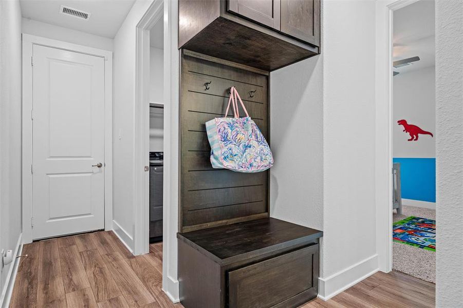 A mud room, just inside from the garage.