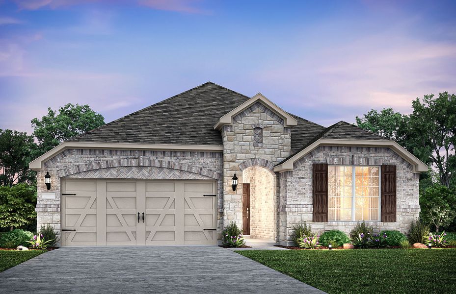 The Arlington, a one-story home with 2-car garage, shown with Home Exterior C The Arlington, a one-story home with 2-car garage, shown with Home Exterior C