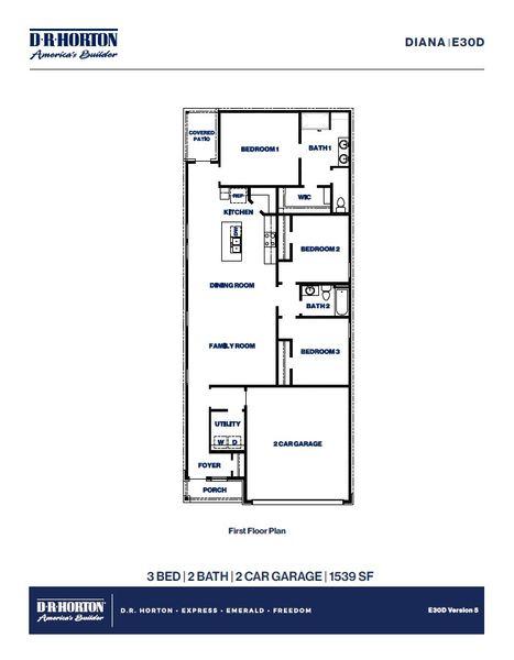 2D floor plan layout for the Diana by D.R. Horton in Cypress Green, Hockley, TX (Image 5).