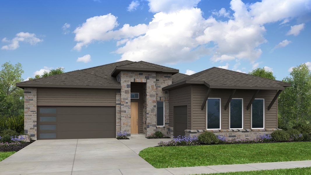 Representative exterior photo of a completed home built from the Allendale by Taylor Morrison in Silverleaf, Cedar Creek, TX (Image 23).