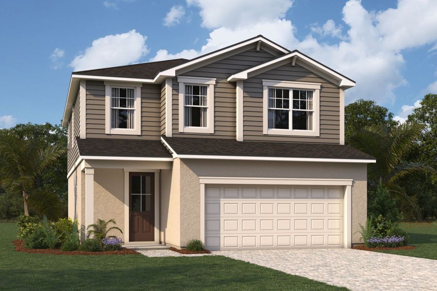 Representative exterior photo of a completed home built from the Blue Spring by Mattamy Homes in Pasadena Ridge, Zephyrhills, FL (Image 13). Representative exterior photo of a completed home built from the Blue Spring by Mattamy Homes in Pasadena Ridge, Zephyrhills, FL (Image 13).