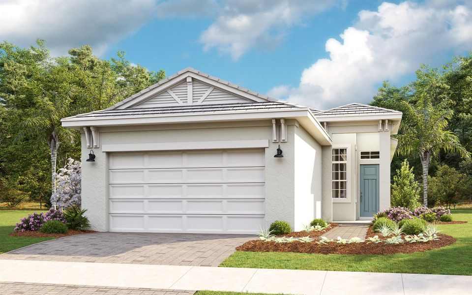 Front exterior of a new home in Cresswind Palm Beach at Westlake, Westlake, FL, highlighting curb appeal (Image 1).