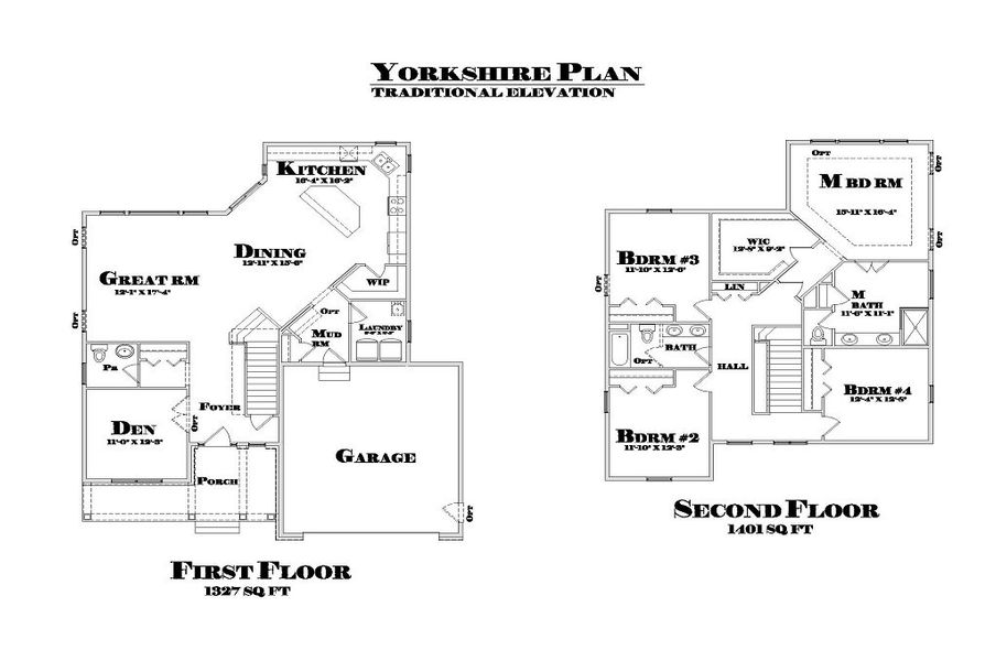 2D floor plan layout for the The Yorkshire by Norfolk Homes in Coronado Estates, Jackson, MI (Image 5).
