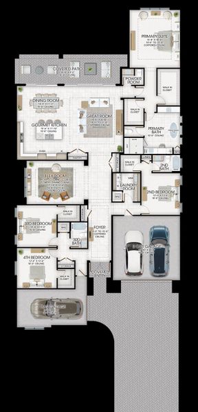 2D floor plan layout for the Oracle by GL Homes in Apex at Avenir, Palm Beach Gardens, FL (Image 3).