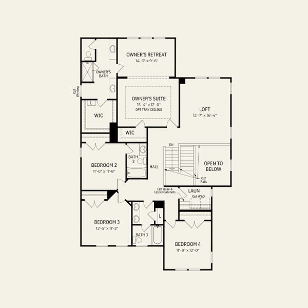 2D floor plan layout for the Leyton by Pulte Homes in Elmbrook, Indian Trail, NC (Image 6).