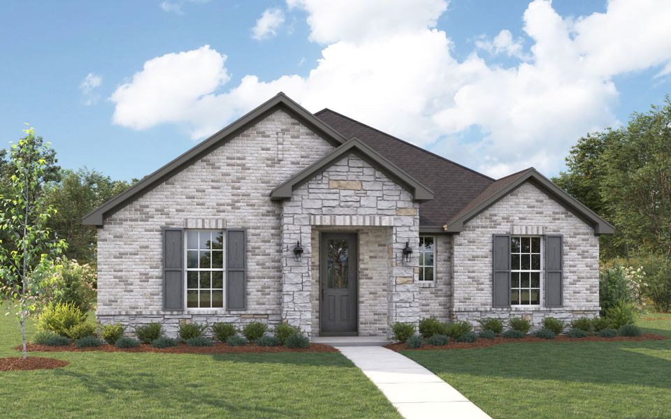 The Conroe - Traditional with Stone Elevation The Conroe - Traditional with Stone Elevation
