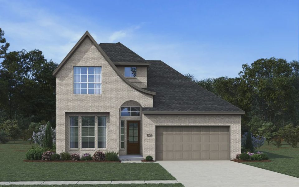 Front exterior of a new home in Meridiana 50's and 60's, Manvel, TX, highlighting curb appeal (Image 21).