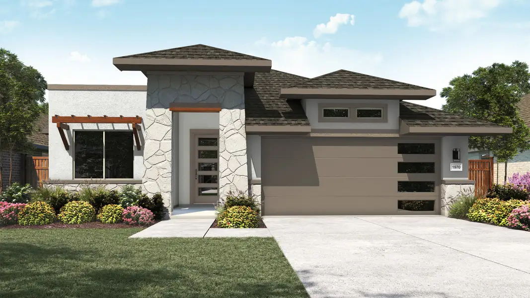 Representative exterior photo of a completed home built from the Palm by DRB Homes in Heritage Mill, Hutto, TX (Image 7). Representative exterior photo of a completed home built from the Palm by DRB Homes in Heritage Mill, Hutto, TX (Image 7).