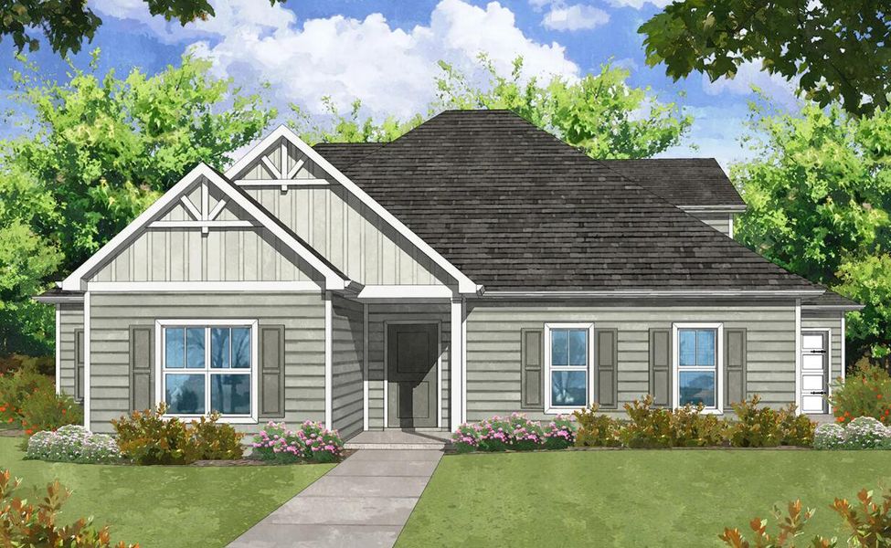 Front exterior of a new home in Central Estates, Summerville, SC, highlighting curb appeal (Image 16).