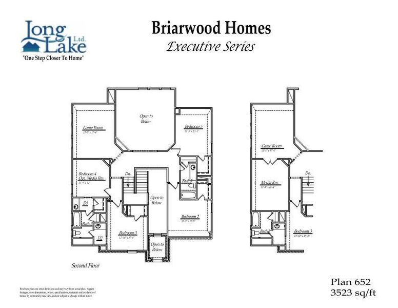 Plan 652 features 4 bedrooms, 3 full baths, 1 half bath and over 3,500 square feet of living space.