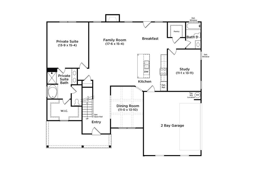 2D floor plan layout for the Meridian II - SL by DRB Homes in Brighton, Locust Grove, GA (Image 3).