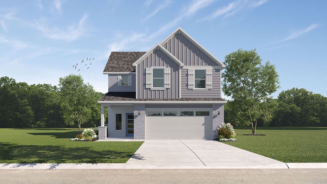 Representative exterior photo of a completed home built from the Emma by D.R. Horton in Midtown Reserve, College Station, TX (Image 1).