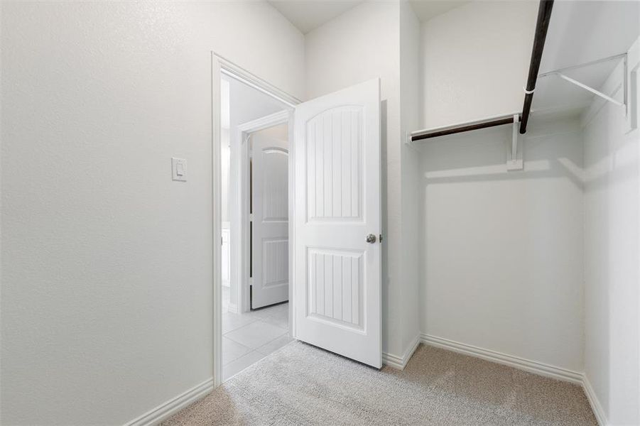 Walk in closet with light carpet