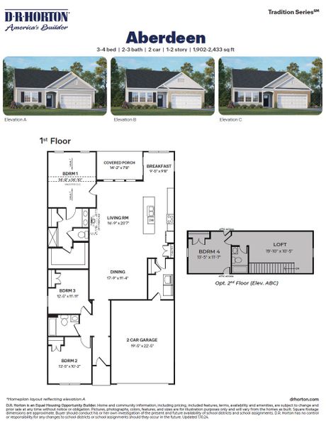 2D floor plan layout for the Aberdeen by D.R. Horton in Colly Farm, Stokesdale, NC (Image 4).