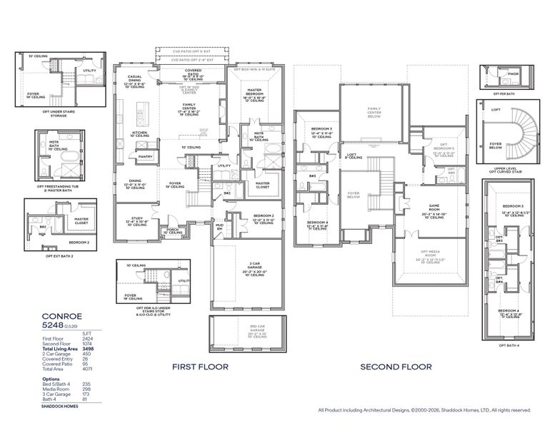2D floor plan layout for the Conroe - SH 5248 by Shaddock Homes in The Homestead - 72', Rockwall, TX (Image 3). 2D floor plan layout for the Conroe - SH 5248 by Shaddock Homes in The Homestead - 72', Rockwall, TX (Image 3).